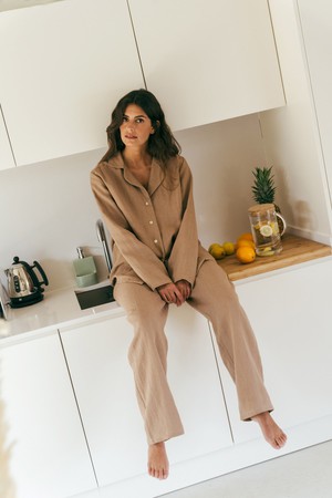 Nightly long sleeve pajama set in Rosy Brown from AmourLinen