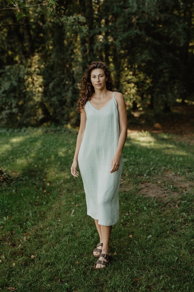 Jakarta long linen dress in Sage Green from AmourLinen