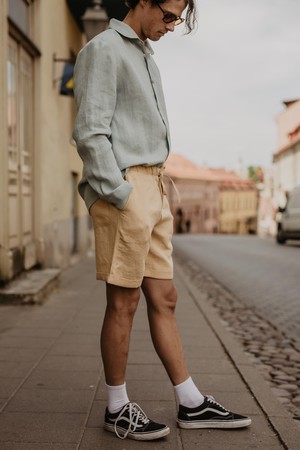 Ares casual linen shorts in Mustard from AmourLinen