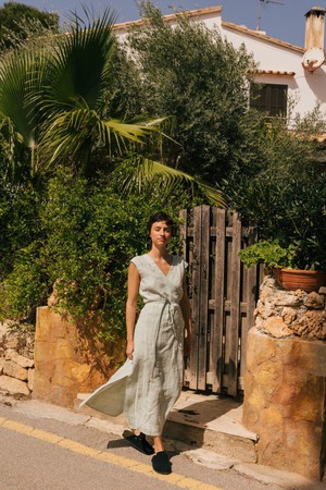 Aurora mid length linen dress in Sage Green from AmourLinen