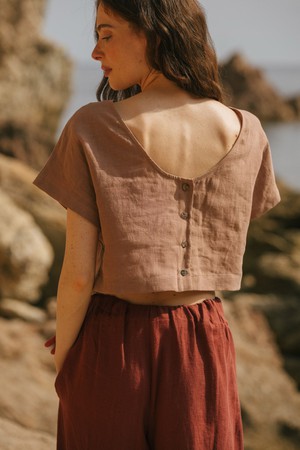 Lisa linen crop top in Rosy Brown from AmourLinen