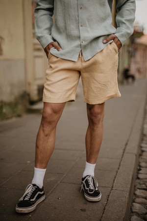 Ares casual linen shorts in Mustard from AmourLinen