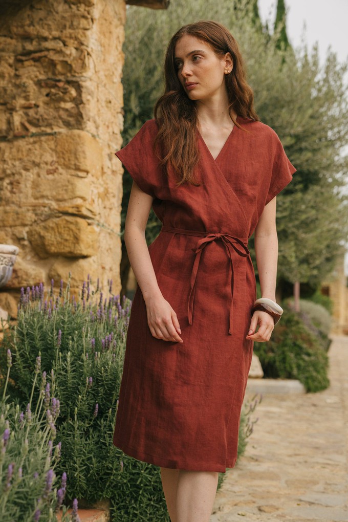 Rome linen wrap dress in Terracotta from AmourLinen