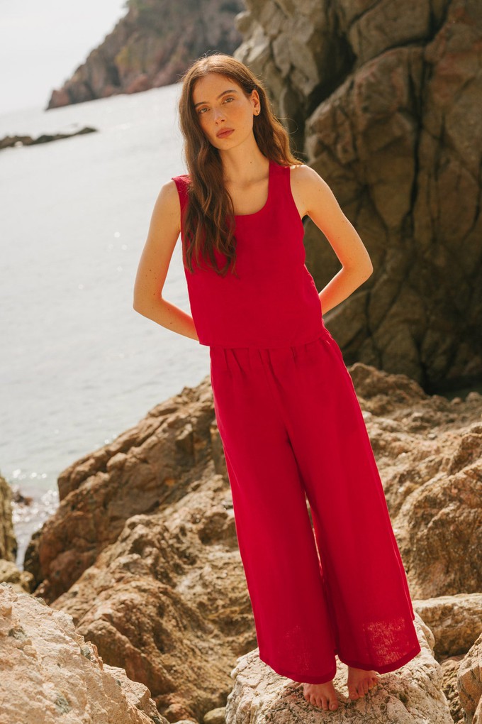 Isabella wide linen pants in Viva Magenta from AmourLinen