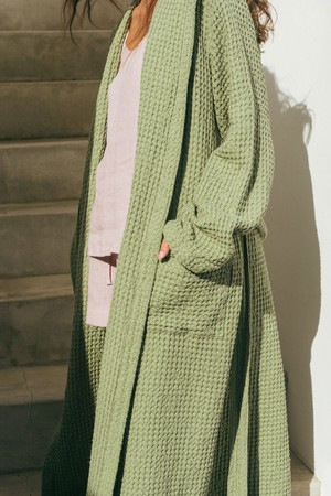 Snuggle linen waffle bathrobe in Moss Green from AmourLinen
