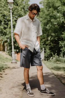 Magnus oversized short sleeve linen shirt in White via AmourLinen