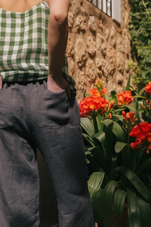 Barbora straight linen pants in Charcoal from AmourLinen