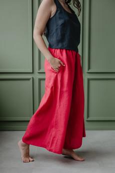 Isabella wide linen pants in Viva Magenta via AmourLinen