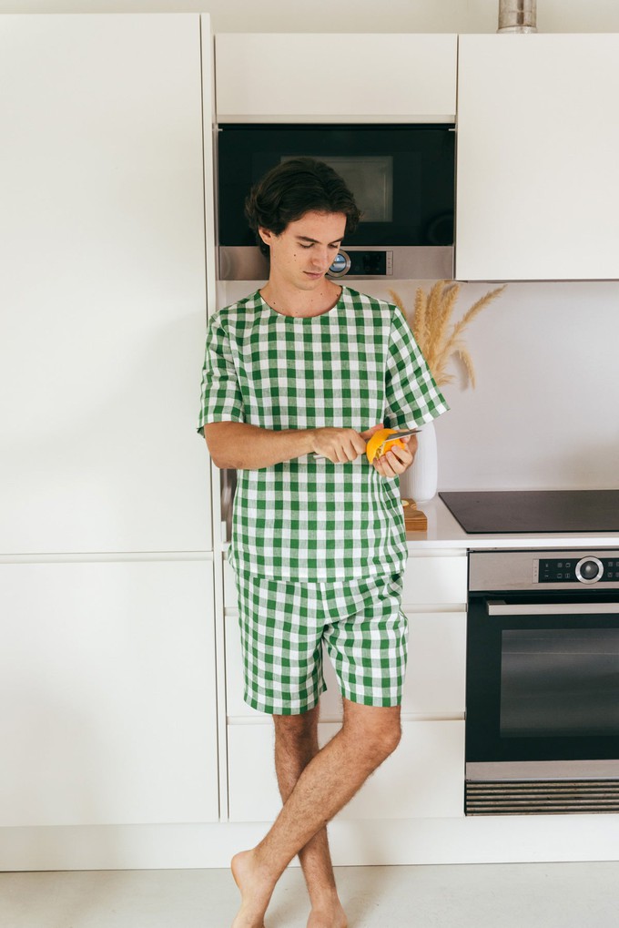 Pajama set BILLY in Green Gingham from AmourLinen
