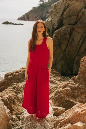 Isabella wide linen pants in Viva Magenta from AmourLinen