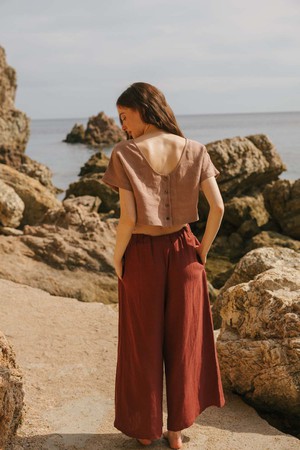 Lisa linen crop top in Rosy Brown from AmourLinen