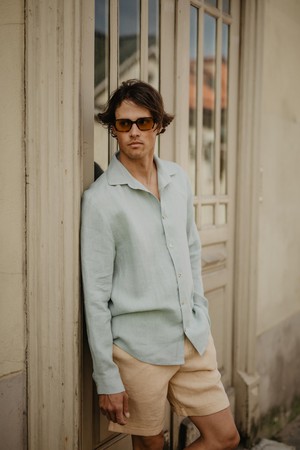 Hector classic linen shirt in Sage Green from AmourLinen