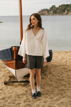 Mia linen shorts in Charcoal from AmourLinen