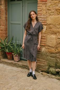 Olivia linen wrap dress in Charcoal via AmourLinen