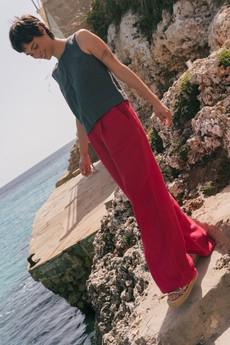 Lydia classic wide linen pants in Viva Magenta via AmourLinen