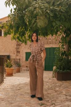 Leah wide linen pants with slits in Rosy Brown via AmourLinen