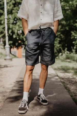 Hermes classic linen shorts in Charcoal from AmourLinen