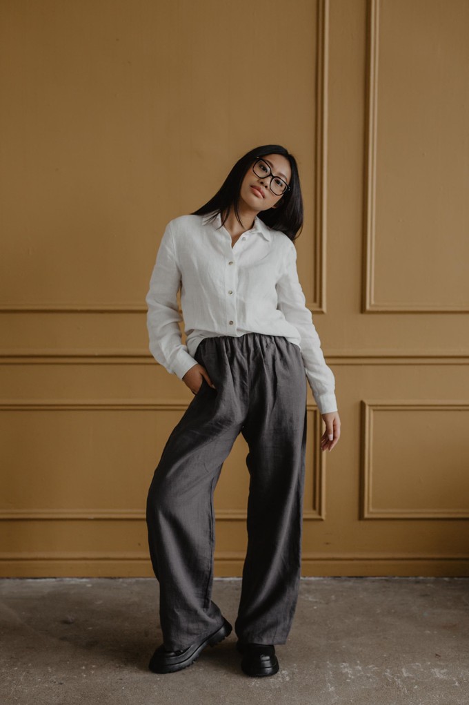 Oulu long linen pants in Charcoal from AmourLinen