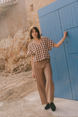 Barbora straight linen pants in Rosy Brown from AmourLinen