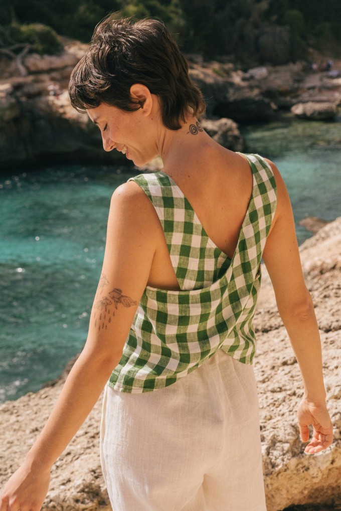 Ella pinafore linen top in Green Gingham from AmourLinen