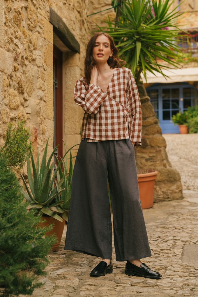Isabella wide linen pants in Charcoal from AmourLinen