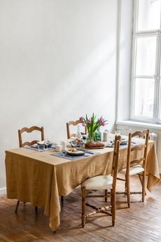 Linen tablecloth in Mustard via AmourLinen