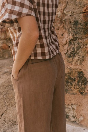Barbora straight linen pants in Rosy Brown from AmourLinen