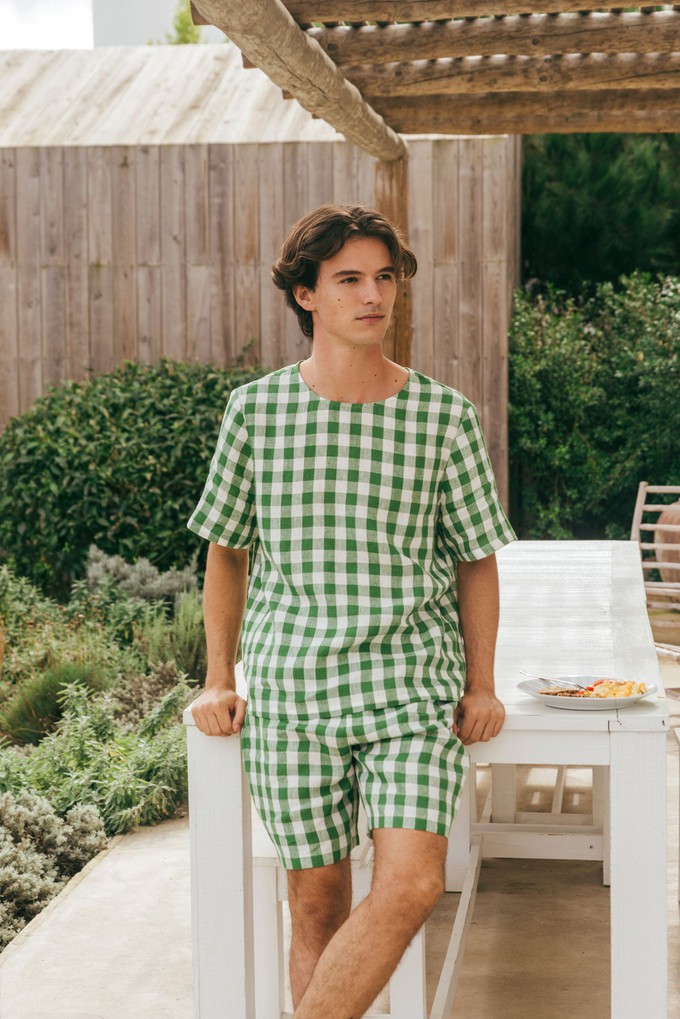 Pajama set BILLY in Green Gingham from AmourLinen