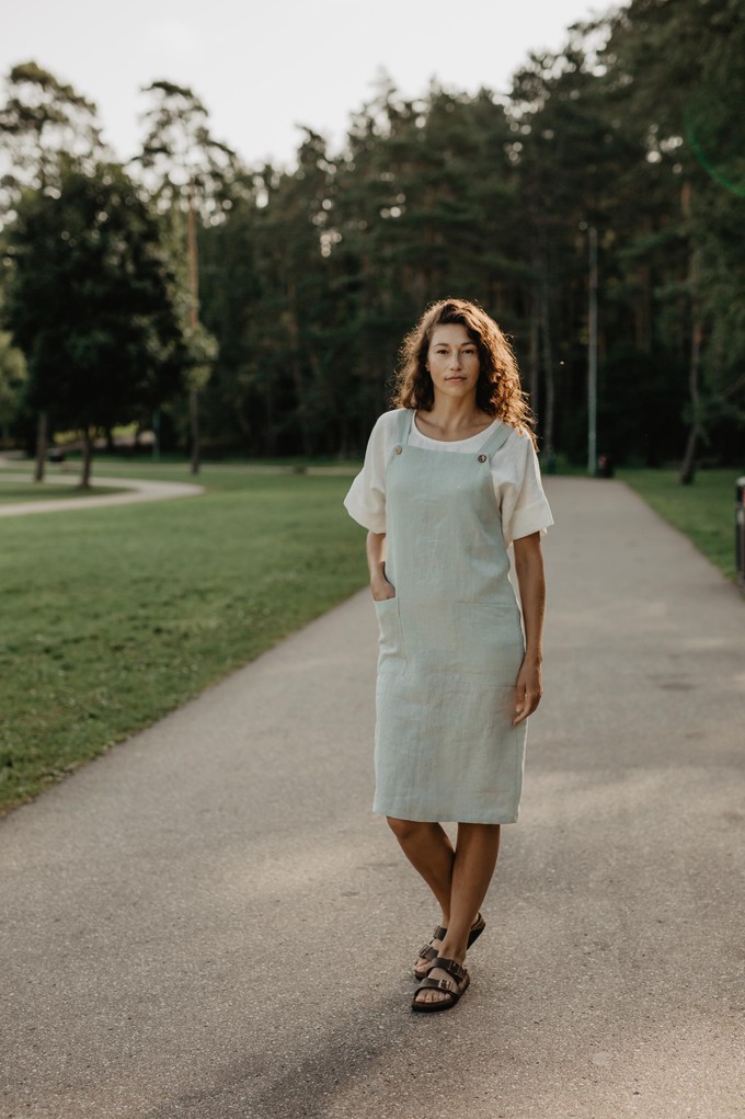 Linen apron dress JADE in Sage Green | sale from AmourLinen