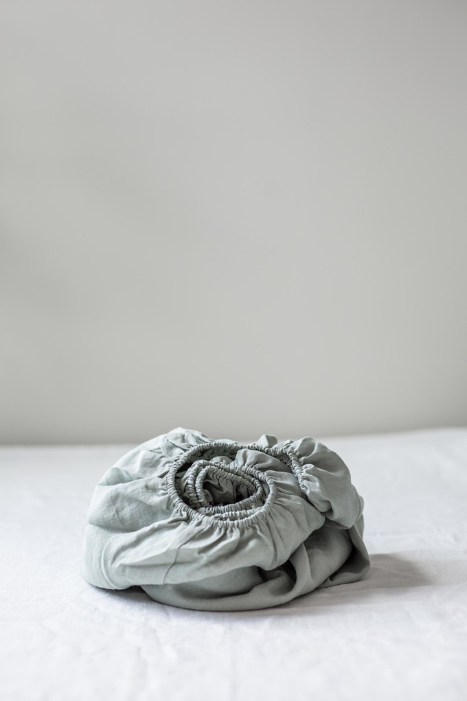Linen fitted sheet in Sage Green from AmourLinen