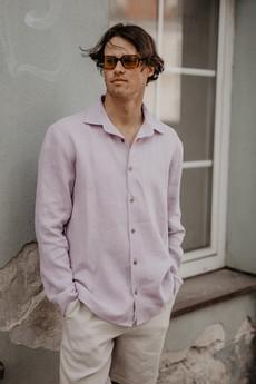 Hector classic linen shirt in Dusty Rose via AmourLinen