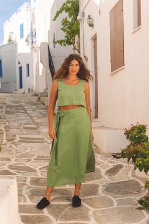 Iris linen wrap skirt in Matcha Green from AmourLinen