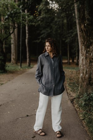 Marrakesh oversized linen shirt in Charcoal from AmourLinen