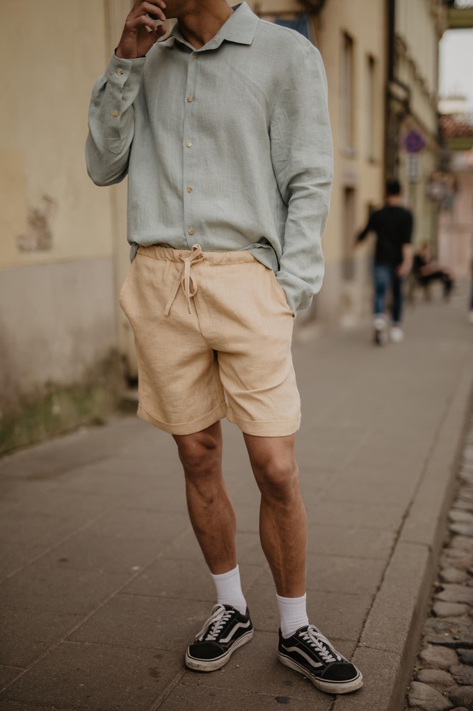 Ares casual linen shorts in Mustard from AmourLinen