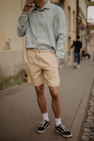 Ares casual linen shorts in Mustard from AmourLinen