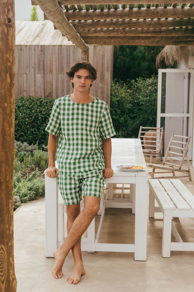 Pajama set BILLY in Green Gingham from AmourLinen