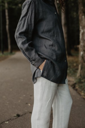 Marrakesh oversized linen shirt in Charcoal from AmourLinen