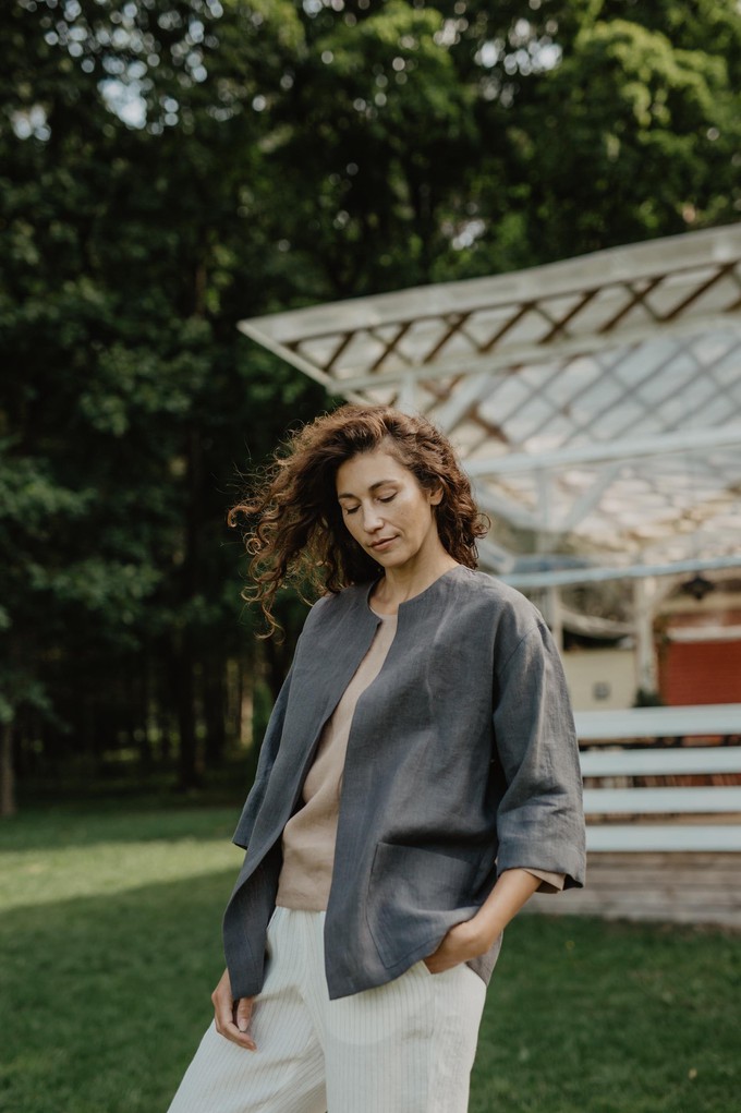 Kyiv oversized linen jacket in Charcoal from AmourLinen