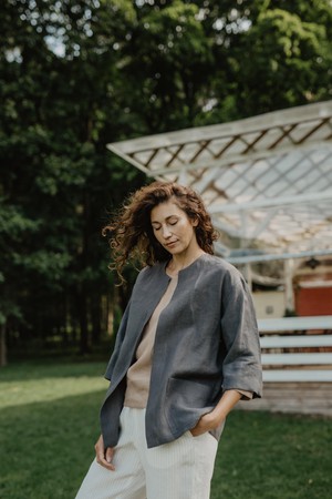 Kyiv oversized linen jacket in Charcoal from AmourLinen