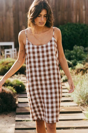 Night gown DREAMY in Mocha Gingham from AmourLinen