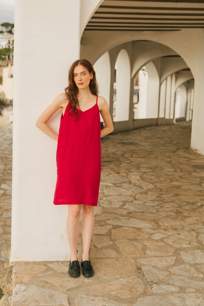 Zoe linen slip dress in Viva Magenta from AmourLinen