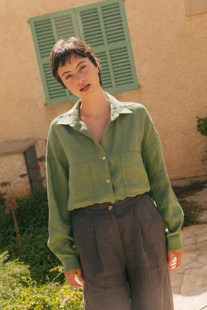 Molly oversized collar linen shirt in Matcha Green from AmourLinen