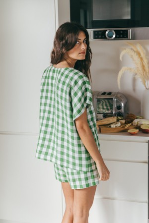 Pajama set CLOUD NINE in Green Gingham from AmourLinen