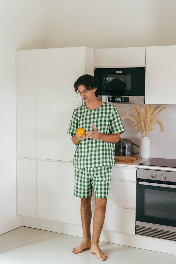 Pajama set BILLY in Green Gingham from AmourLinen
