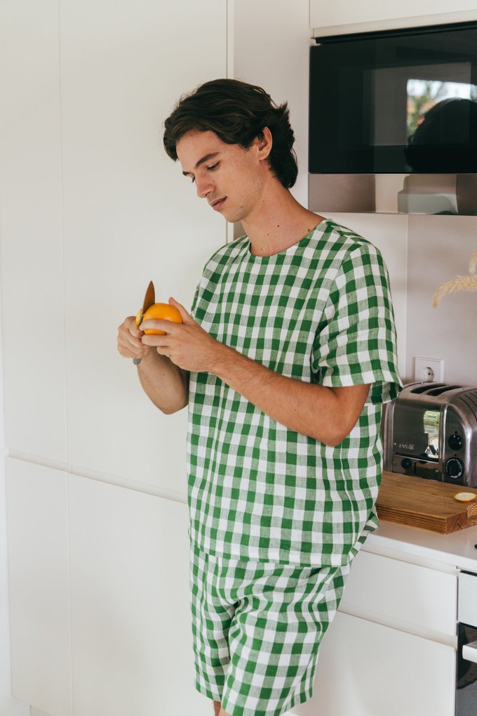 Pajama set BILLY in Green Gingham from AmourLinen