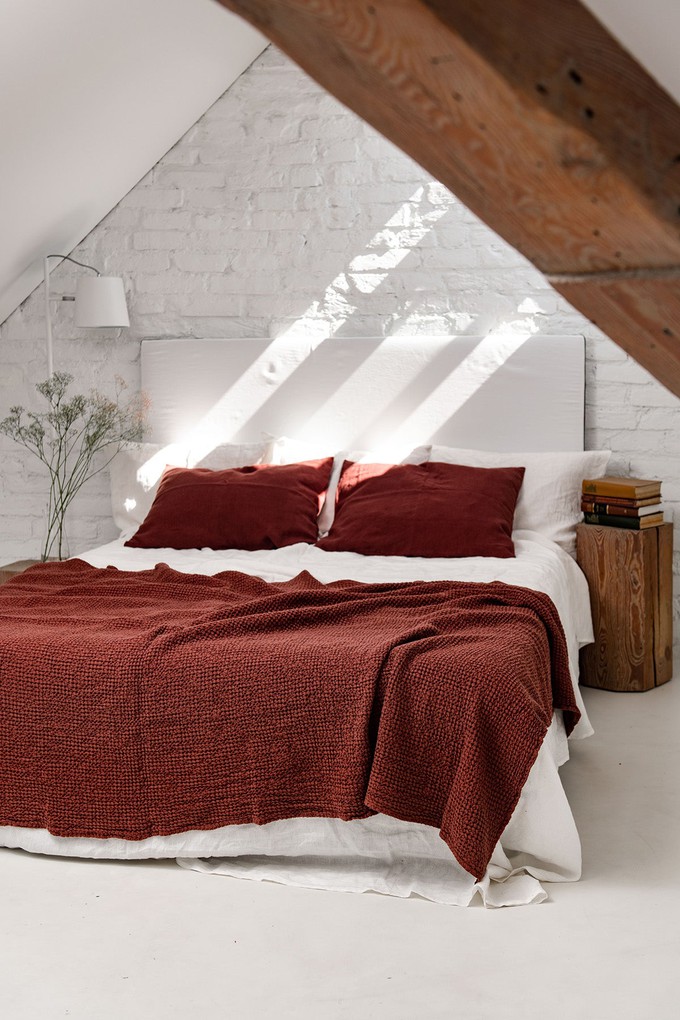 Linen waffle bed throw in Terracotta from AmourLinen