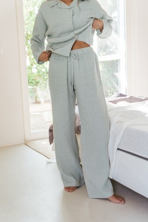 Snooze long sleeve linen pajama set in Sage Green from AmourLinen