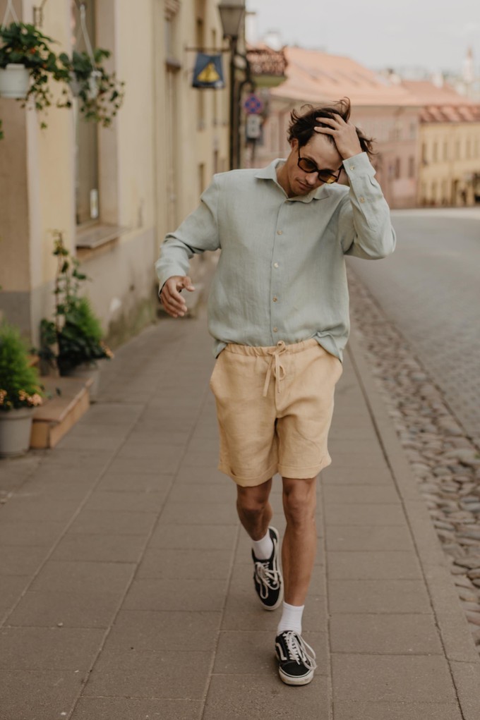 Ares casual linen shorts in Mustard from AmourLinen