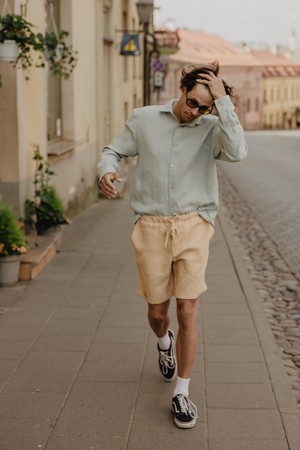 Ares casual linen shorts in Mustard from AmourLinen
