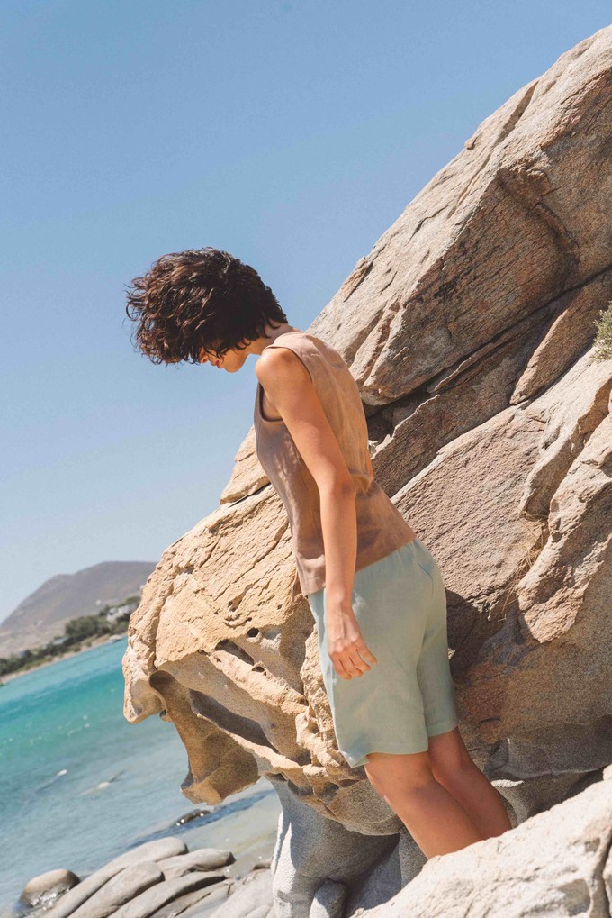 Matilda long linen shorts in Sage Green from AmourLinen